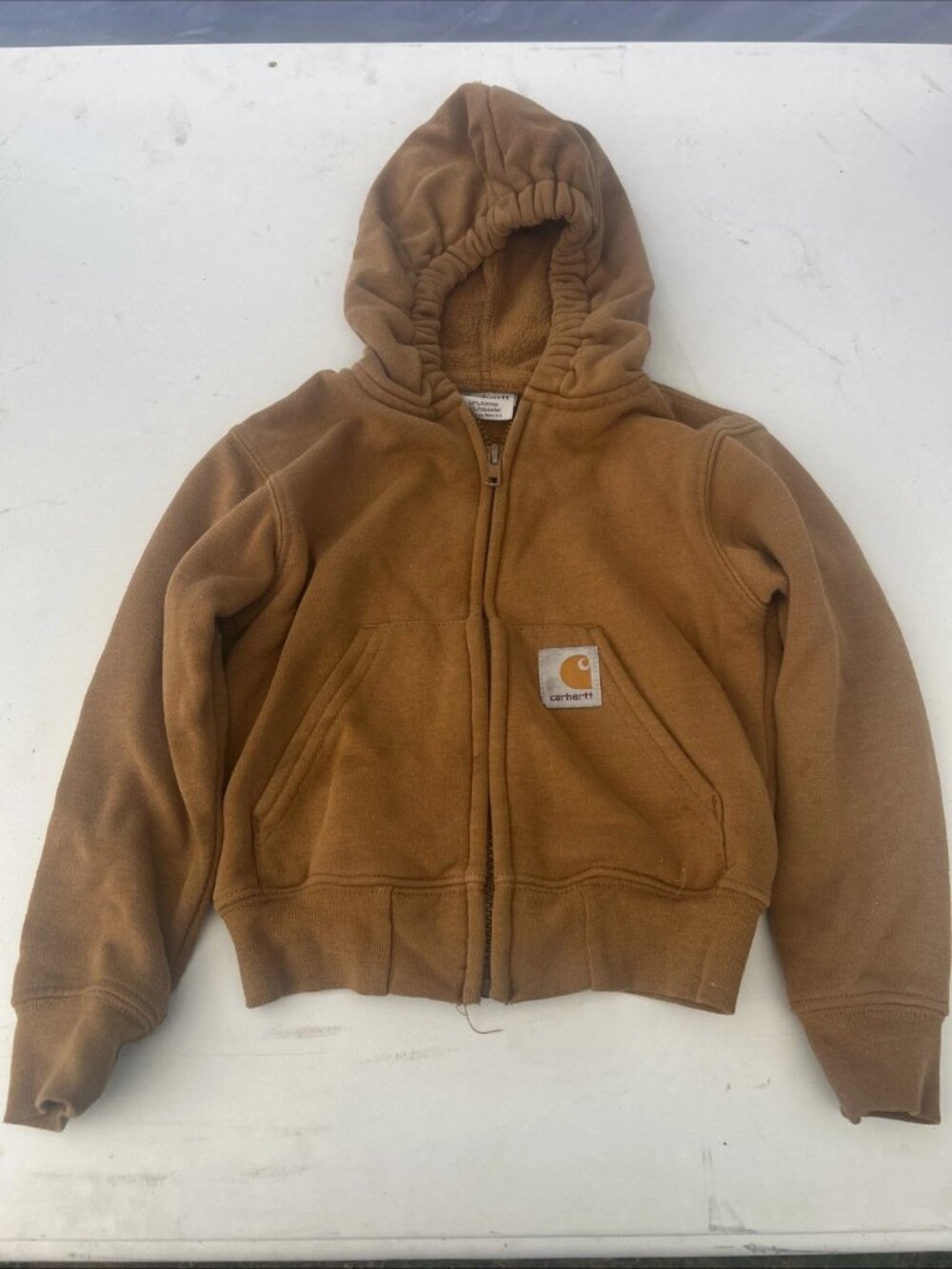 Carhartt Hoodie Sweatshirt Toddler 3T Brown Full Zip Up Logo Sleeve Fleece Lined